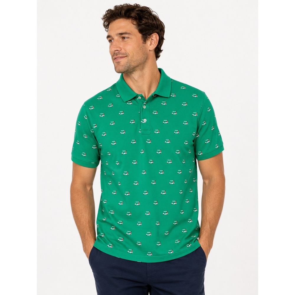 Lands End Mens XL Tall Green Golf Cart  Polo Shirt Traditional Fit Pique Fun